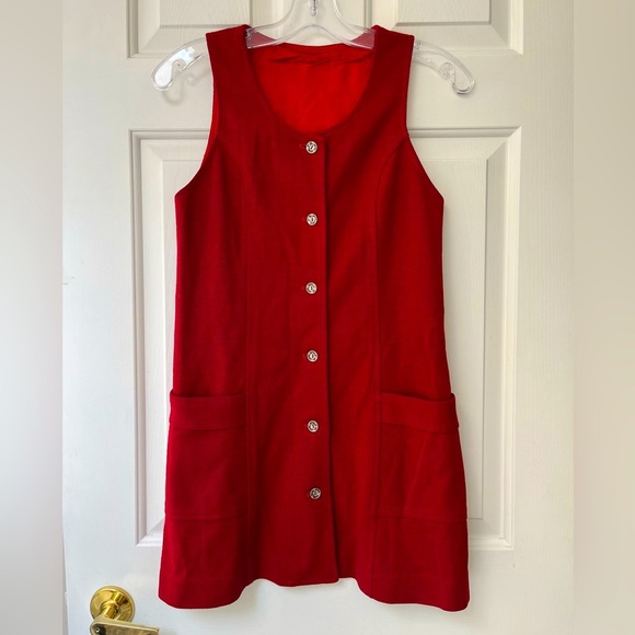 Vintage Mod Button-Front Sleeveless Shift Dress S Red - Picture 2 of 13